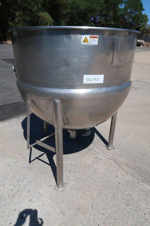 Used 150 Gallon Lee 316 Stainless Jacketed Hemispherical Kettle, 3 In. Tri-Clamp