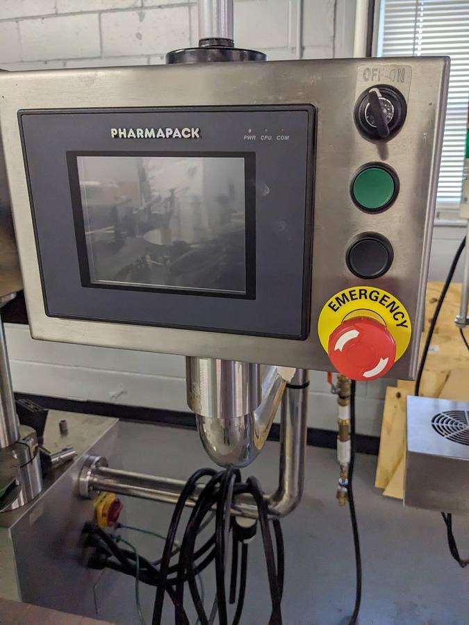 Used Pharmapack Six Spindle Auto Screw Capper, with Waterfall Cap Elevator