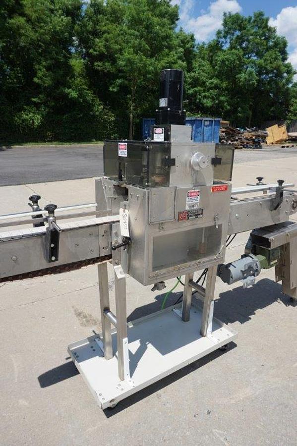 Used Universal Four (4) Spindle Cap Tightener/Retorquer, With Conveyor