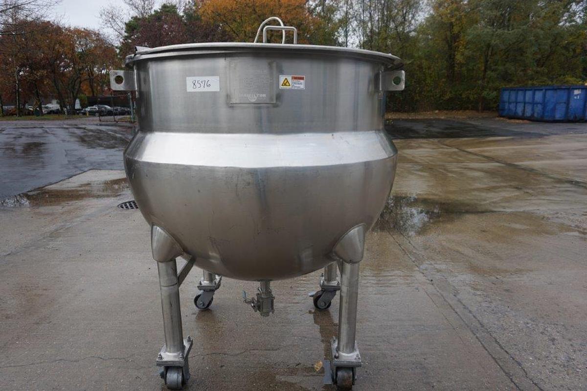 Used 250 Gallon Hamilton 316SS Hemispherical Kettle, 90 PSI Jacket