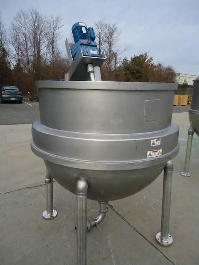 Used 350 Gallon Hamilton 316 Stainless Hemispherical Inclined Agitated Kettle, 110 Psi Jacket