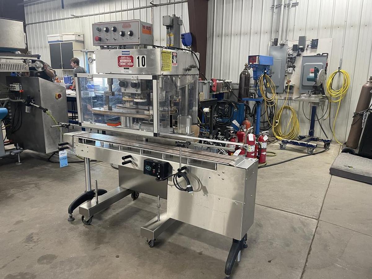 Used Kaps-All Model E Cap Tightener, with Conveyor