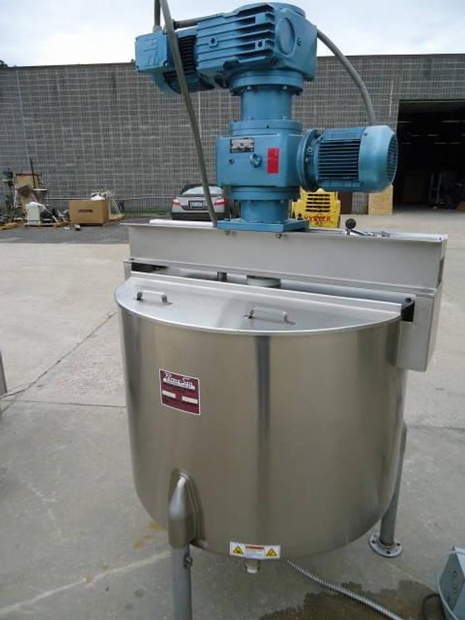 Used 100 Gallon Perma-San 316 Stainless Steel Jacketed Scraper Kettle With High Speed Turbine