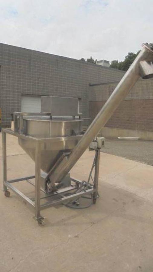Used 5 Inch Dia. SS Inclined Screw Conveyor, Agitated Hopper