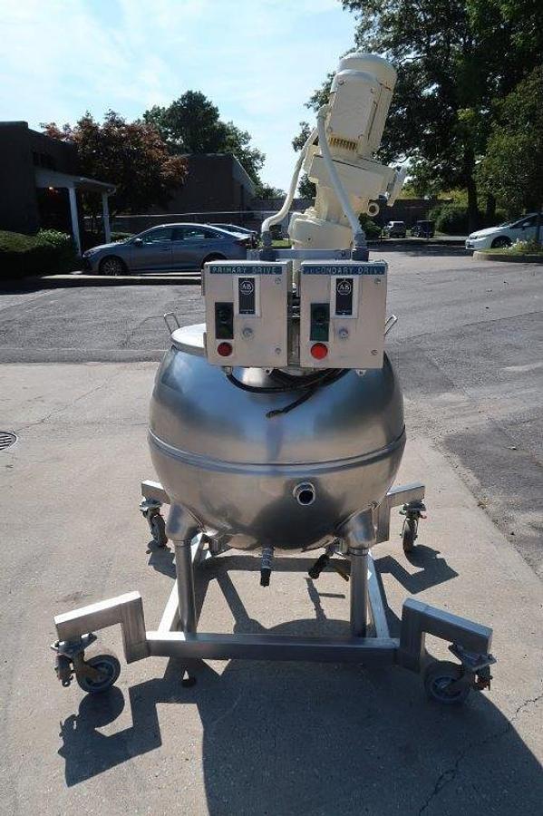 Used 100 Gallon Groen Twin Action Inclined Agitated Kettle, 100 PSI JKT