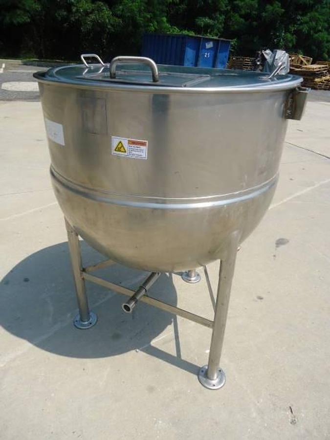 Used 100 Gallon Groen Stainless Steel Hemispherical Kettle, 45 Psi Jacket