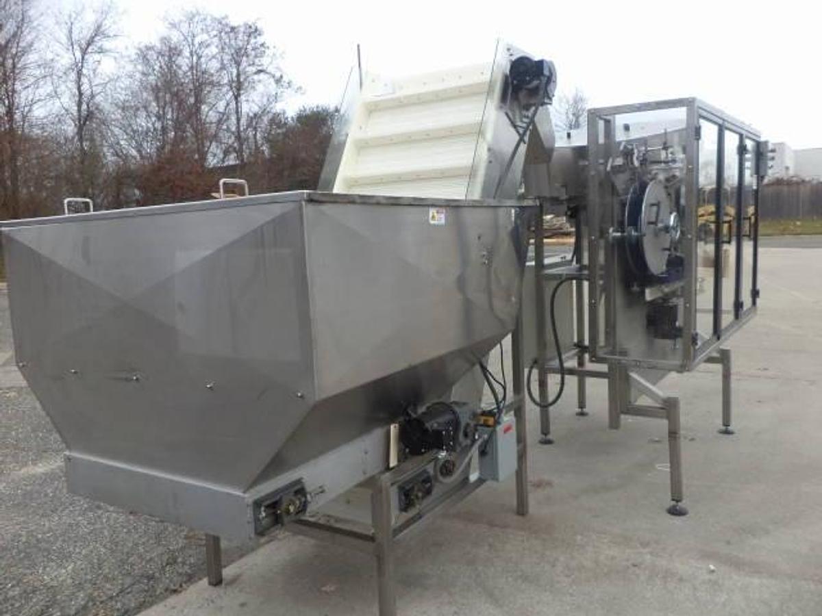 Used New England Machinery NEHA-48 Plastic Bottle Unscrambler With Elevator