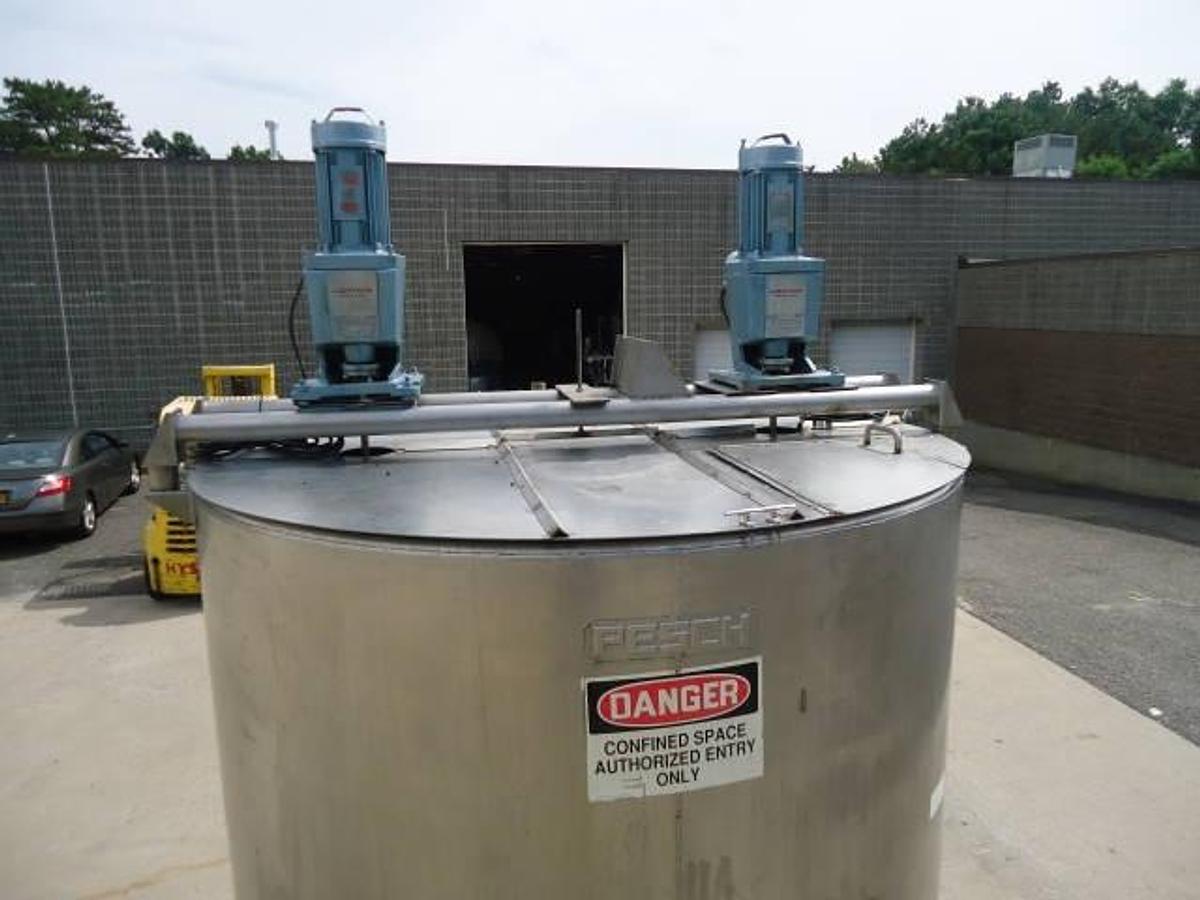 Used 2,200 Gallon Pesch Stainless Steel Vertical Mix Tank, Dished Bottom