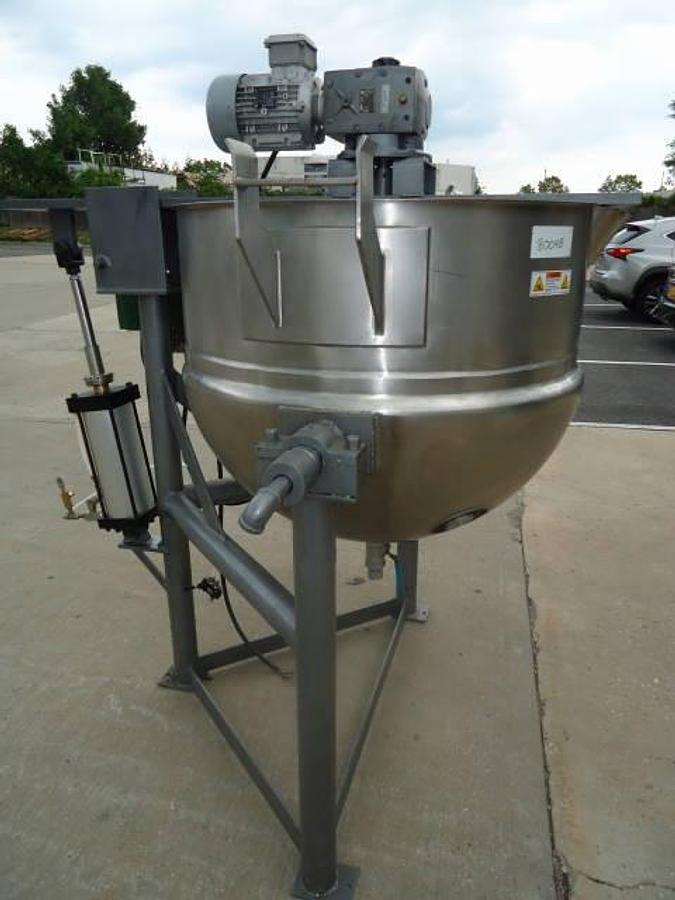 Used 150 Gallon Lee Stainless Steel Scraped Surface Tilt Kettle, with tilt out agitation