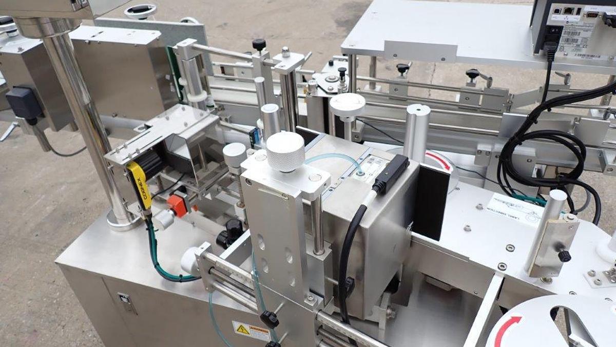 Used Sky Machines Auto Pressure Sensitive Labeler, with Markem Coder