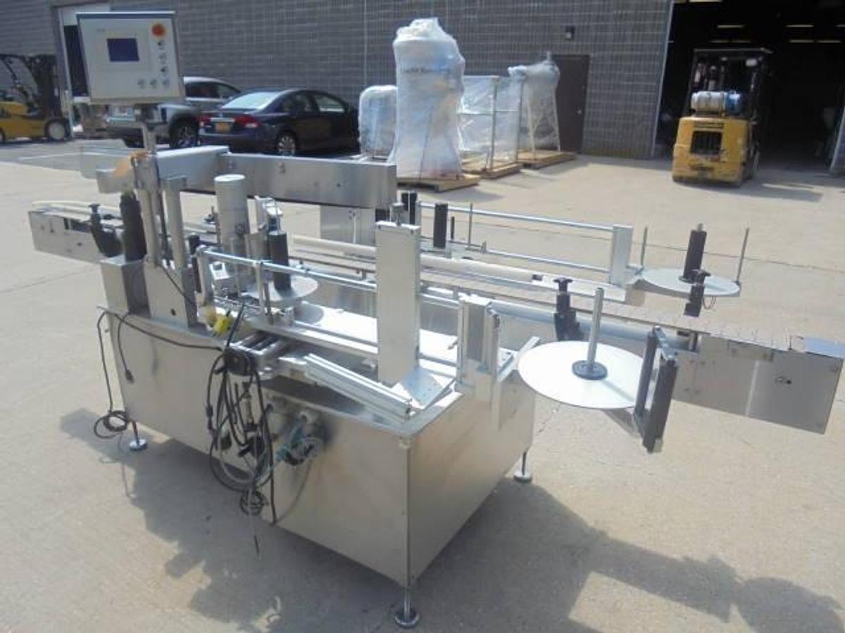 Used DL Tech Automatic Front & Back Labeler, Stainless Steel Cabinetry