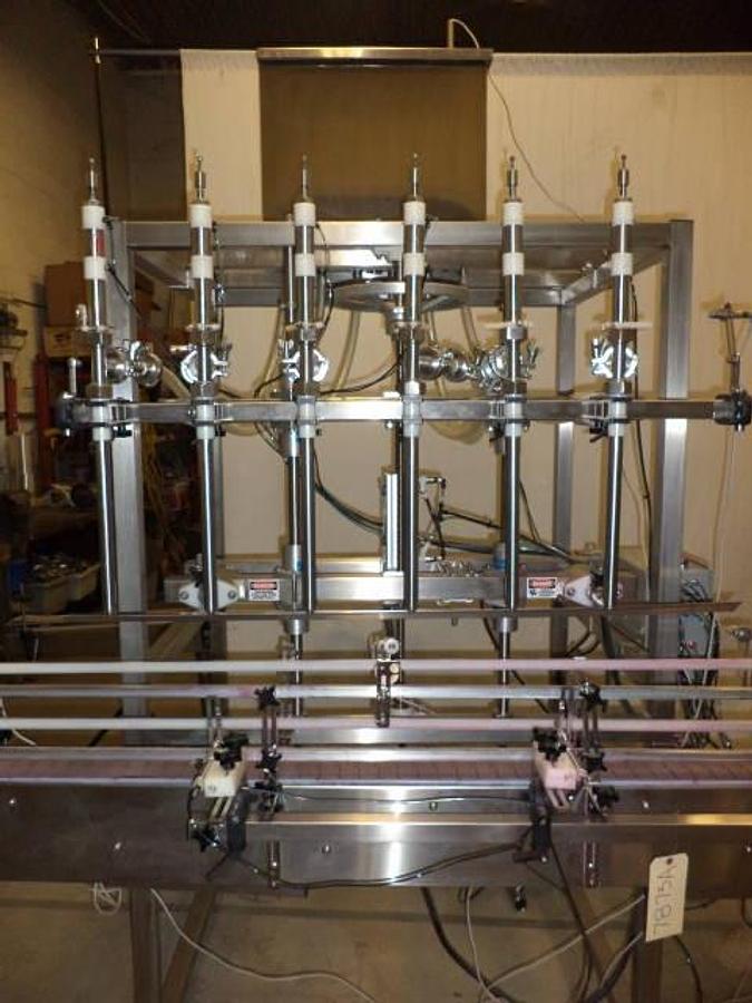 Used Inline Filling System Six Head Time/Gravity Auto Straight line Filling Machine