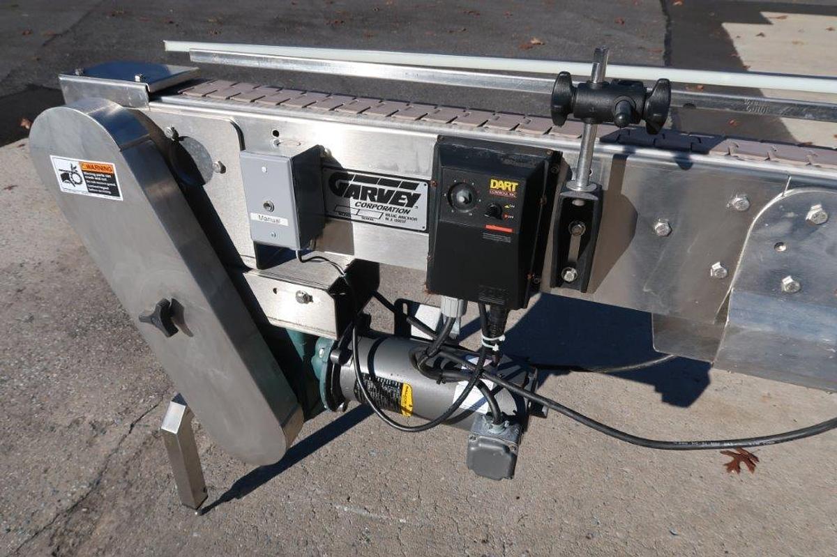 Used Garvey 8-1/2 FT Long Stainless Steel Motorized Bottle Conveyor, Variable Speed