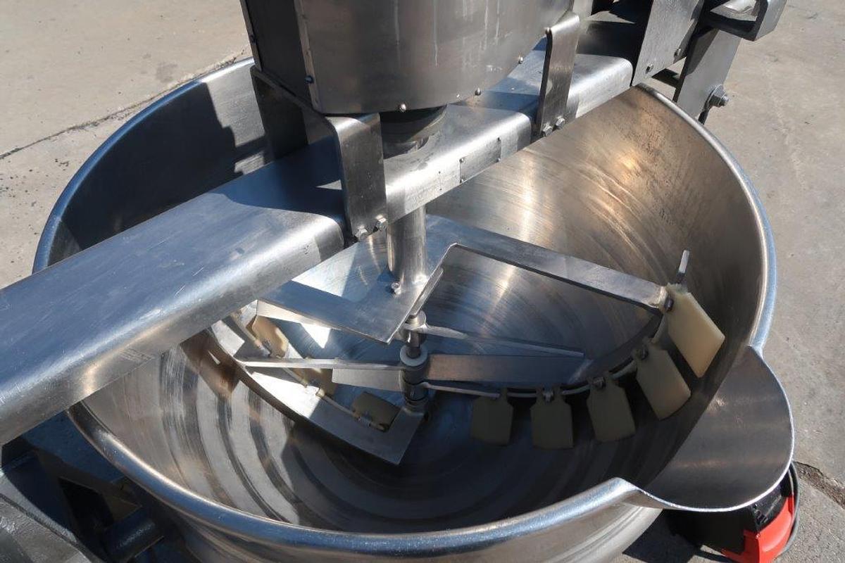 Used 80 Gallon Lee 316 SS Double Motion Scraper Kettle, Tilt Discharge, 100 PSI Jacket