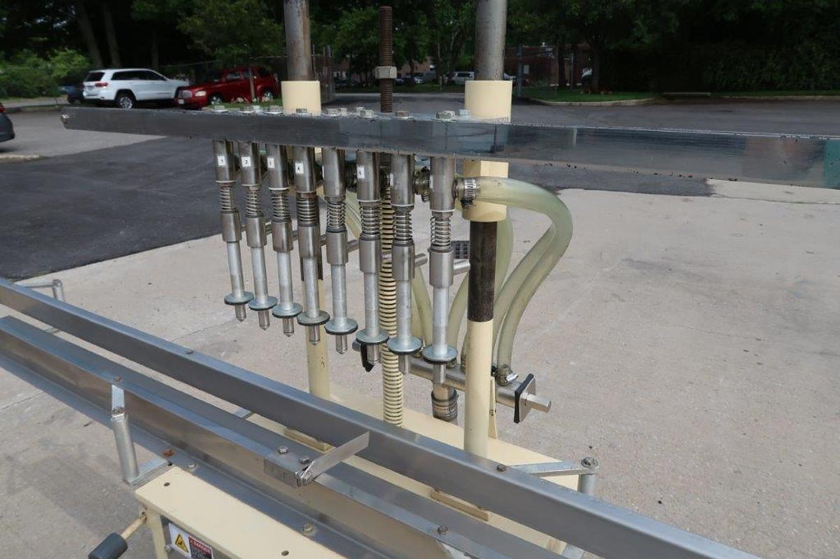 Used 8 Spout Semi-Automatic Liquid Filler, Portable