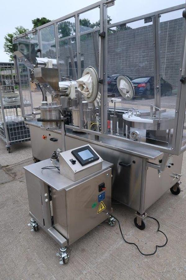 Used M & O Perry Industries P1510 Vial Liquid Filling, Stoppering and Crimp Capping Machine