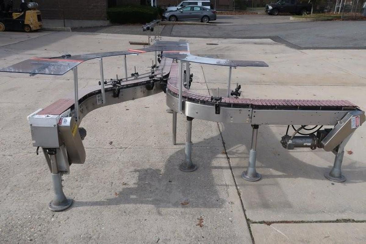 Used Y Shaped Stainless Motorized Bottle Conveyor, 180 In. Long