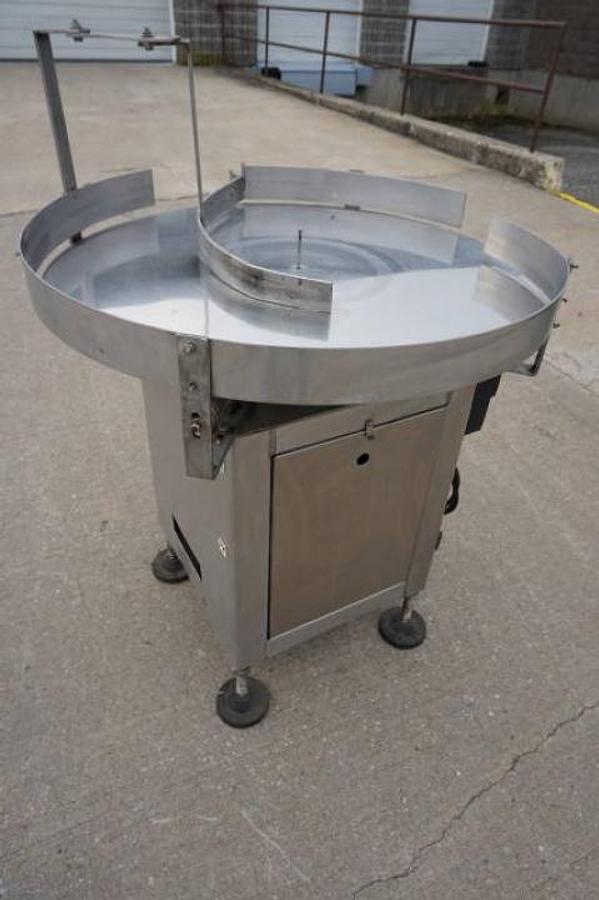 Used 35 Inch Diameter JG Machine Works Stainless Rotary Unscrambling/Accumulating Table, Variable Speed