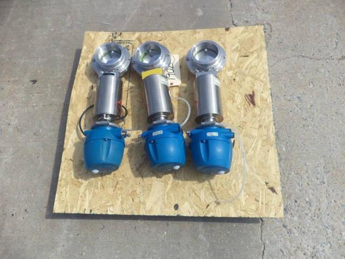 Used GEA Type CCE-OD Air Actuated 4 Inch Diameter Sanitary Butterfly Valves, (3)