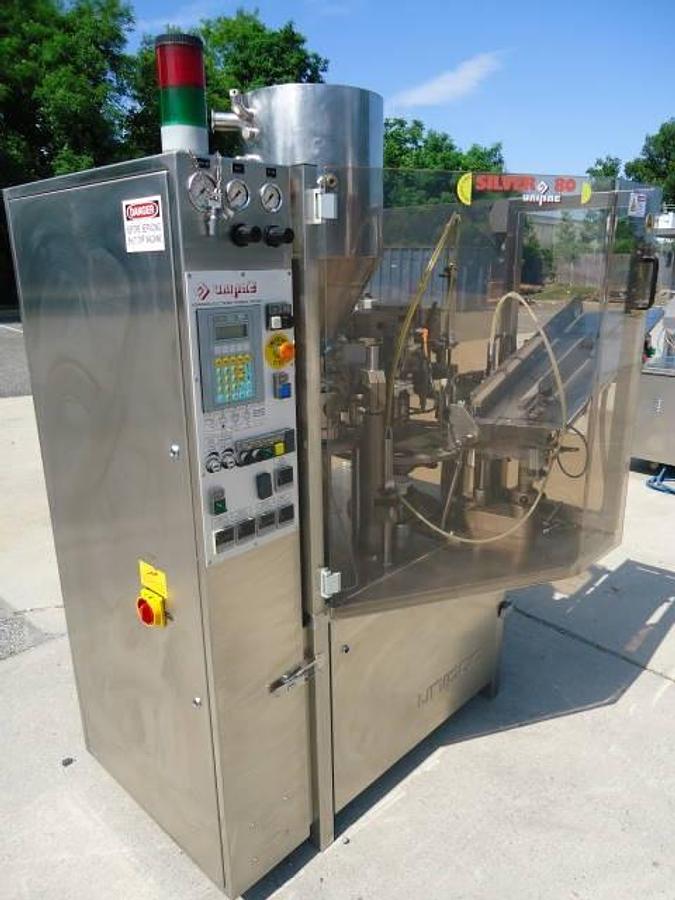Used Unipac/Romaco Silver 80e Plastic Tube Filling And Sealing Machine, 80 Per Minute