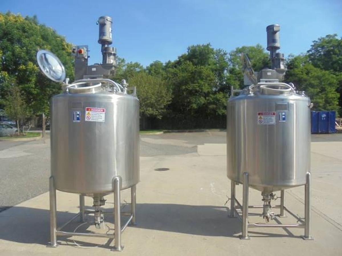 Used 500 Gallon Feldmeier Stainless Sanitary Mix Tanks, Full Sweep (2)