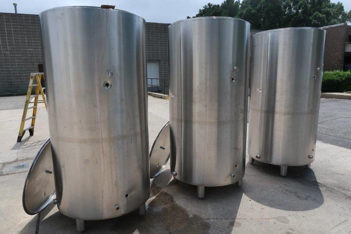 Used 400 Gallon Stainless Sanitary Vertical Jacketed Tanks, (3)