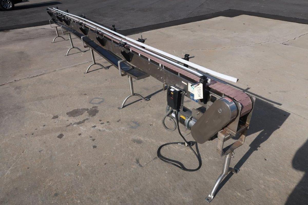 Used Garvey 21 Ft Long Stainless Steel Motorized Bottle Conveyor, Variable Speed