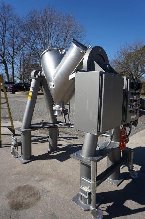 Used 5 Cu. Ft. Patterson Kelley Stainless Steel Twin Shell V blender, Intensifier Bar, 240 lb./cf density