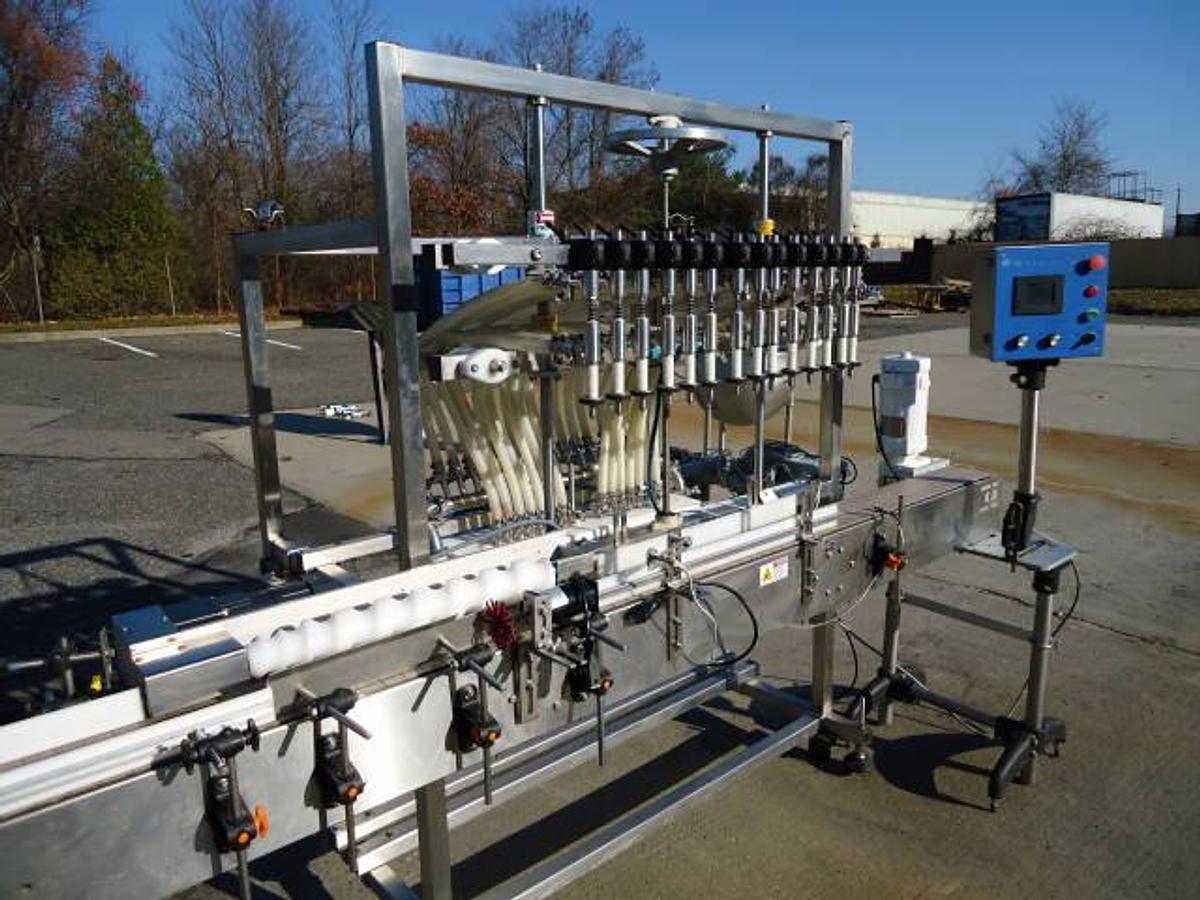 Used Inline Filling Systems 14 Spout Auto Overflow Liquid Filler