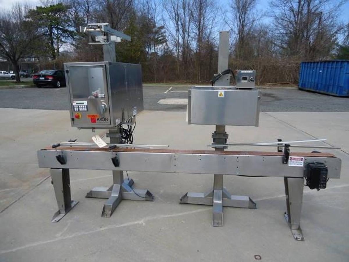 Used Axon Ez-130 Automatic Sleever/Neck Bander With Tunnel