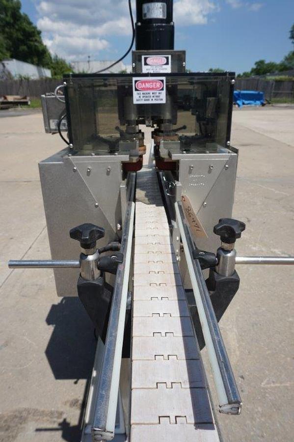 Used Universal Four (4) Spindle Cap Tightener/Retorquer, With Conveyor