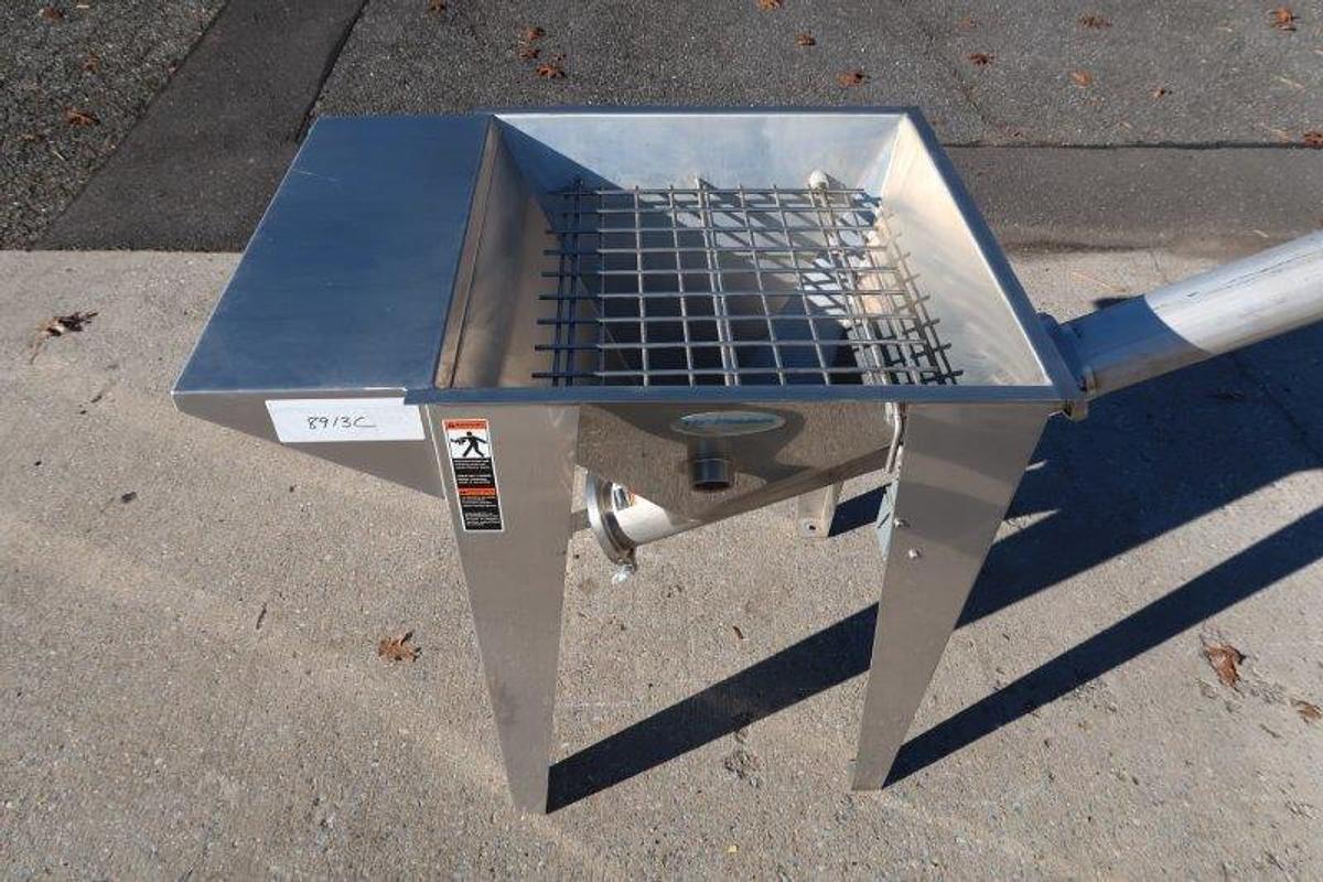 Used Hapman Inclined Screw Conveyor, Unused with 24 In. by 24 In. stainless steel floor level hopper
