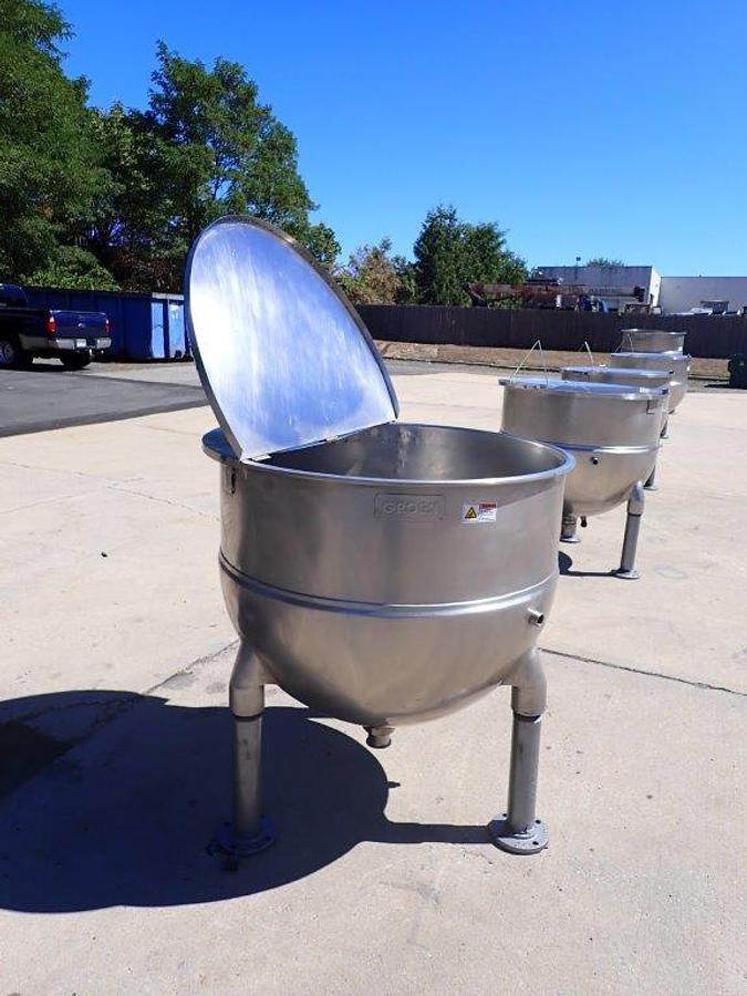 Used 150 Gallon Groen Stainless Steel Hemispherical Jacketed Kettle, 3 In. Tri-Clamp Discharge