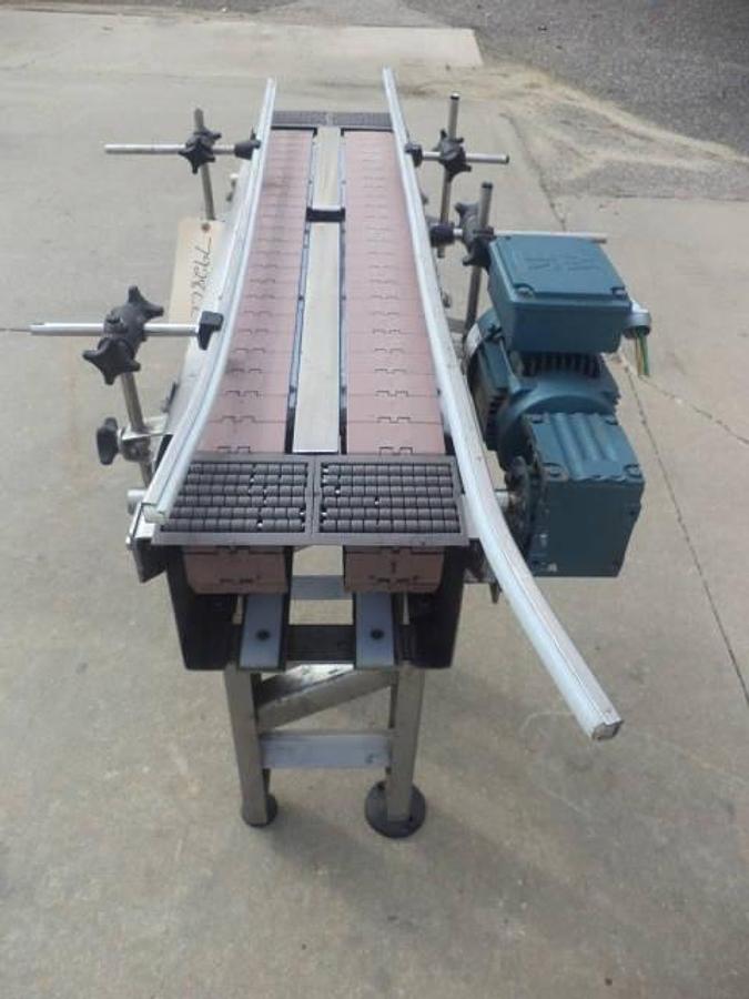 Used Power-Pack SS dual lane bottle conveyor, 38 inches long