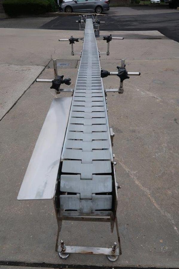 Used 4.5 In. X 16 Ft. Long Motorized Bottle Conveyor, Stainless Steel Frame