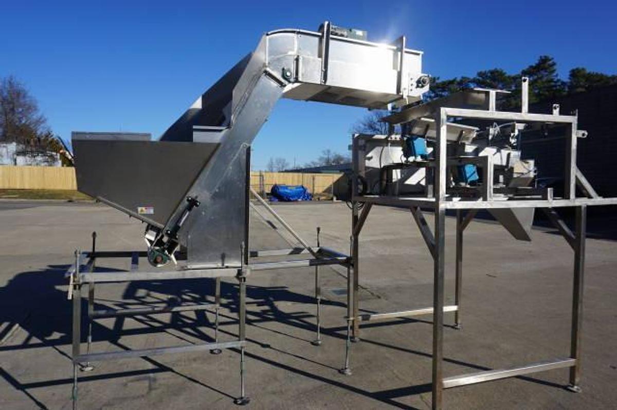 Used Ohlson Single Head Stainless Steel Scale with Feeder/Elevator, Expandable