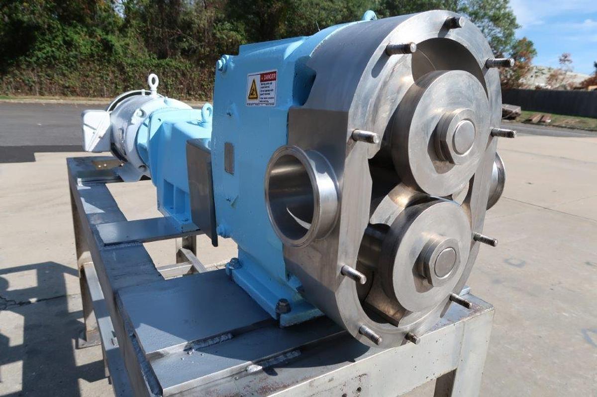 Used Waukesha Model 220 SS Positive Displacement Pump,  4 In.Tri-Clamp Ports, 15 HP Varispeed