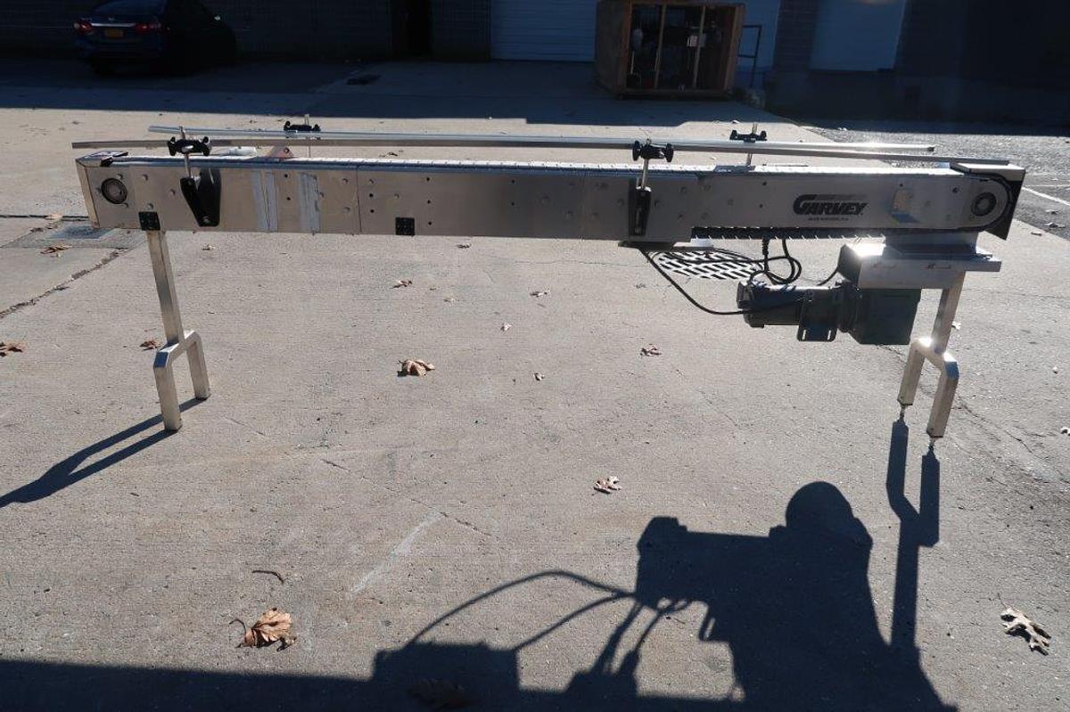 Used Garvey 8-1/2 FT Long Stainless Steel Motorized Bottle Conveyor, Variable Speed