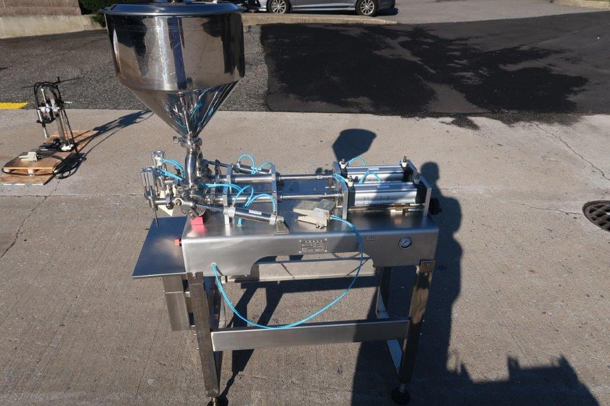Used Quantitative Dual Head Air Operated Stainless Piston Filler, with Foot Switch