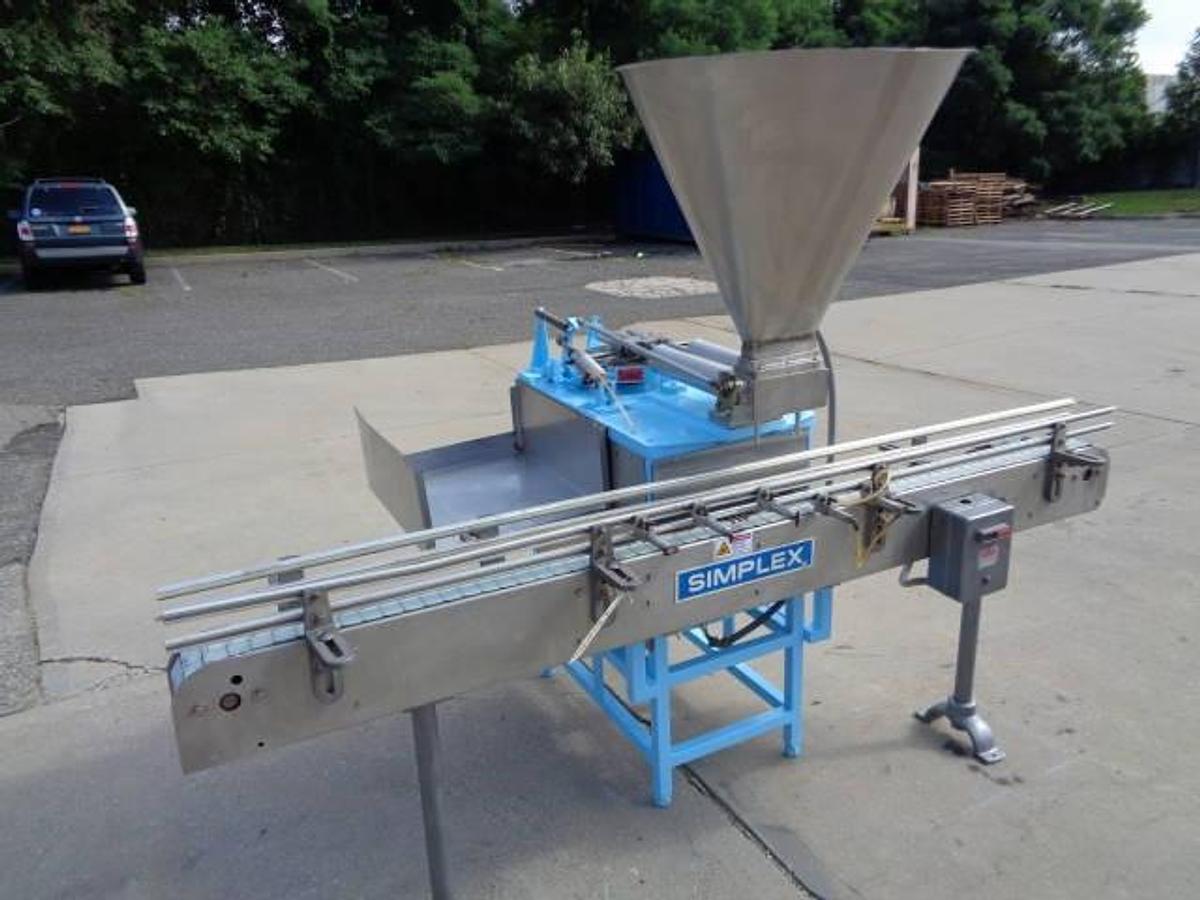 Used Simplex Twin Head Automatic Piston Filler With Indexing Conveyor