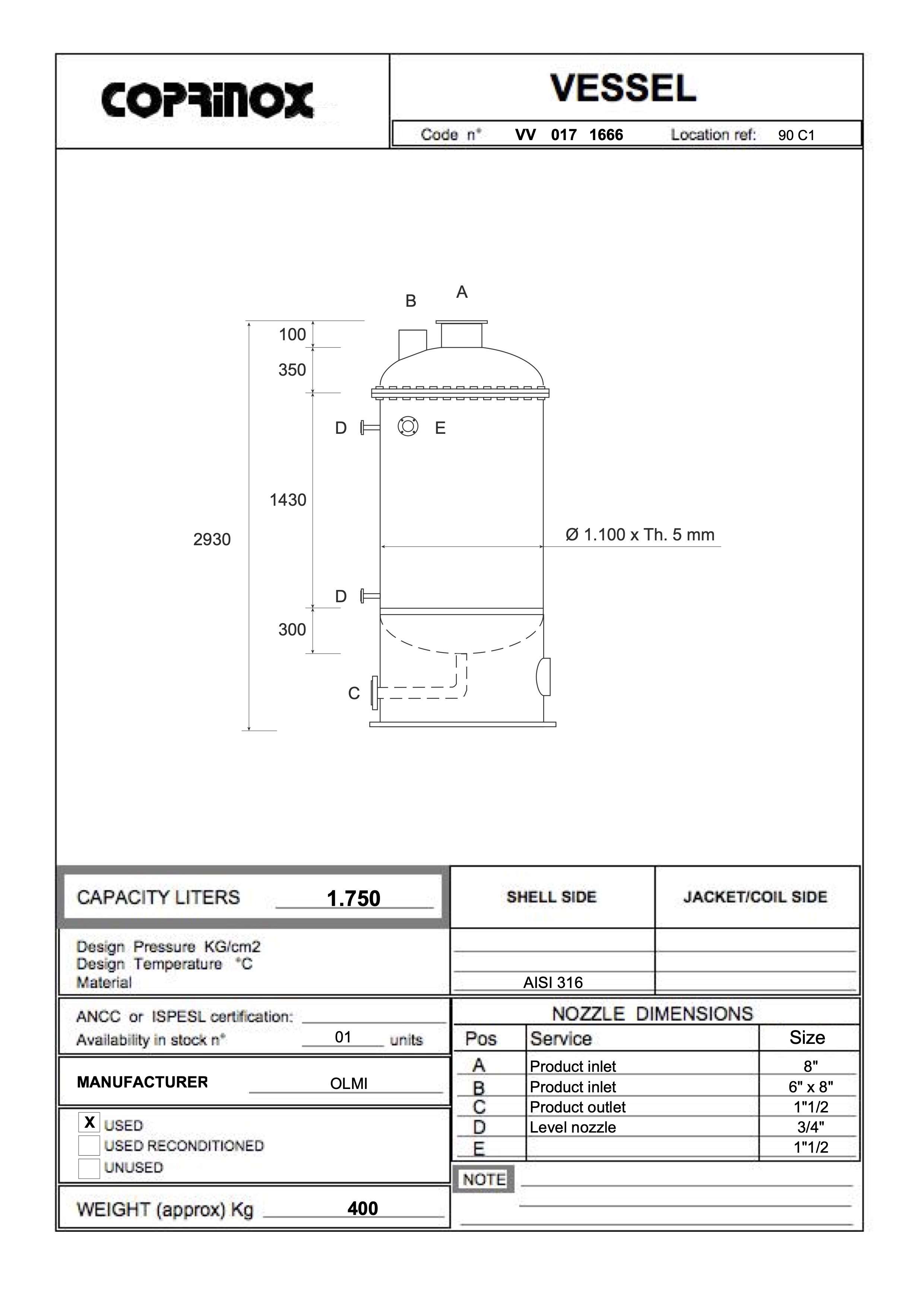 Usato Serbatoio OLMI da 1750 Litri
