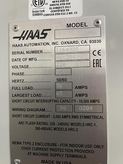 Used 2019 HAAS VF-4SS CNC Vertical Machining Center *** Only 91 Hours ***