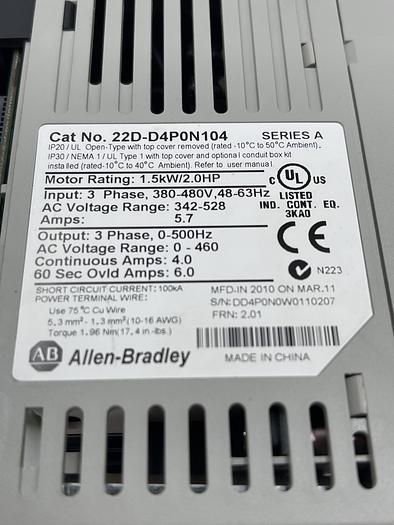 Used Allen-Bradley 22D-D4P0N104 Ser A