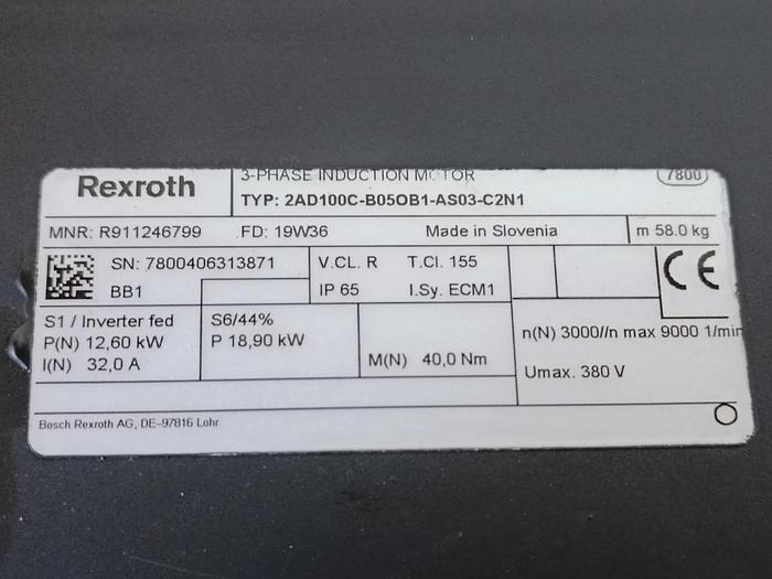 Asynchronmotor, Hauptspindelantrieb, 2AD100C-B05OB1-AS03-C2N1, R911246799, Rexroth neu