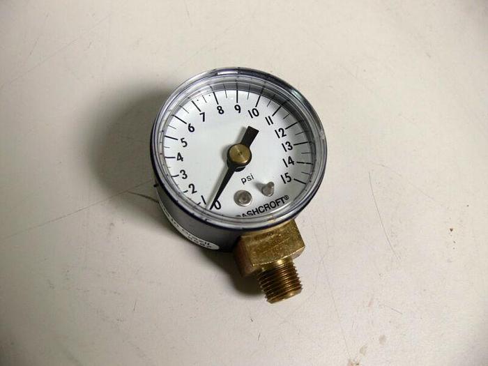 Used Lot of 6 Ashcroft 15W1005PH 01L 1 1/2" 15 PSI 1/8" NPT Pressure gauge