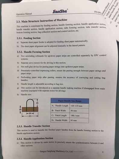 Used 2017 JIANGSU FANGBANG MACHINERY ZD-QFP14C - Sheet fed square bottom paper bag makingmachine with twisted handles unit
