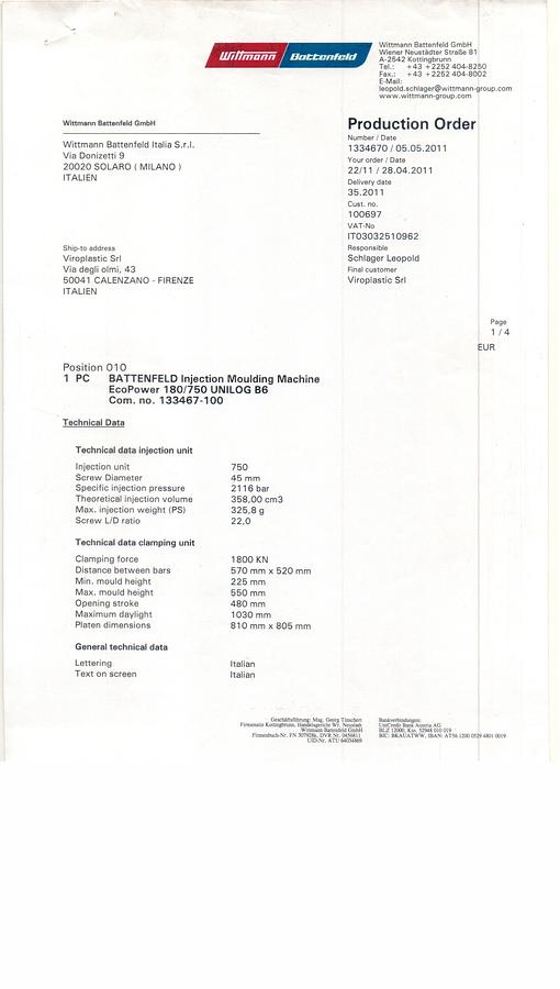 Usato 2011 BATTENFELD EcoPower 180/750 IN0676