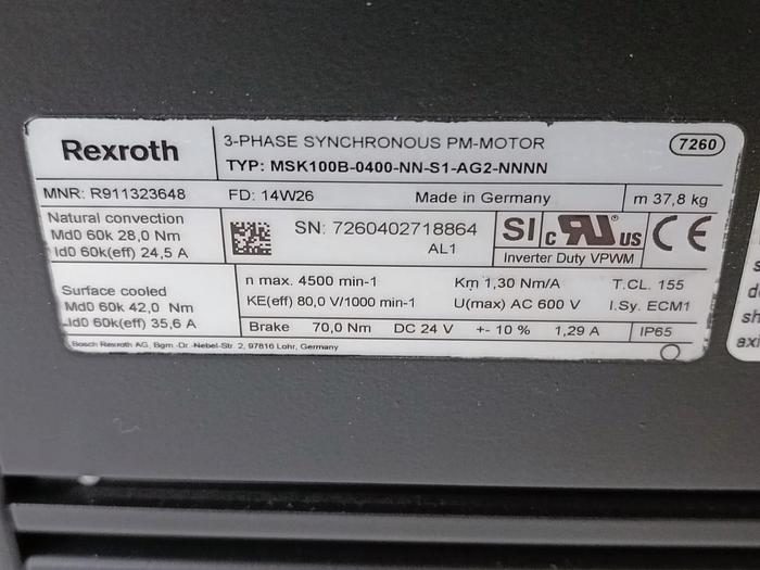 Synchronmotor, MSK100B-0400-NN-S1-AG2-NNNN, R911323648, Rexroth neu