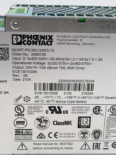 Used PHOENIX CONTACT QUINT-PS/3AC/24DC/10