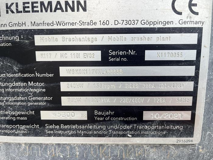 Used 2021 Kleemann MC110z EVO2 - Jaw Crusher